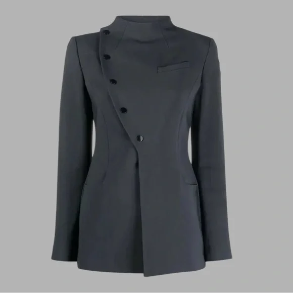 Coperni Charcoal Women's Asymmetrical Fitted Blazer - Picture 11 of 12